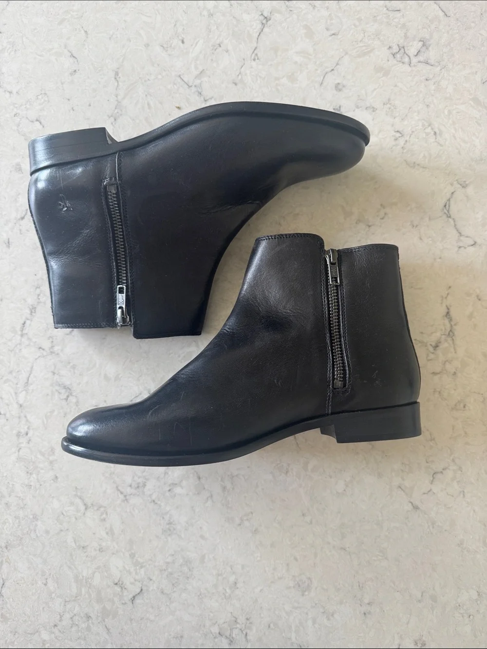 Frye Black Leather Zip Ankle Boots size 8.5 B